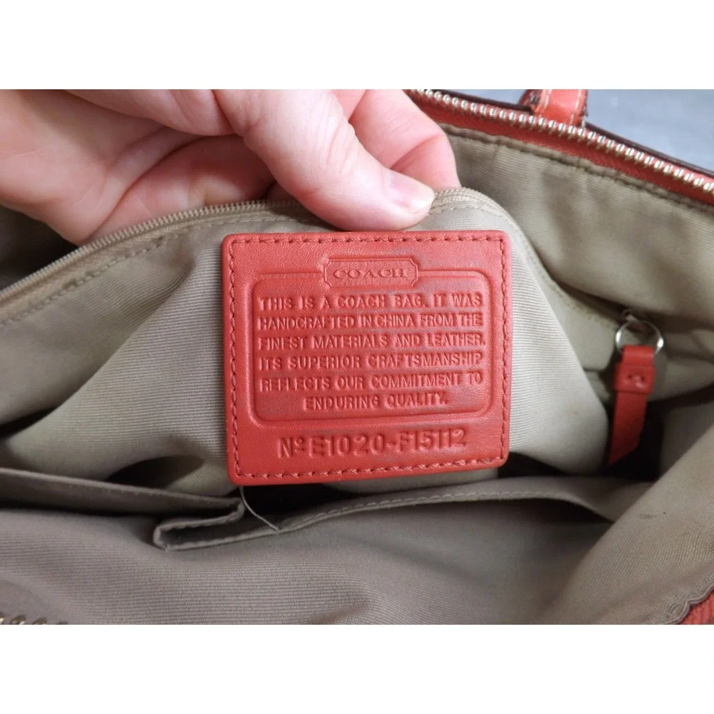 Coach Signature Stripe Tote/Bag/Purse Pink & Khaki Leather & Canvas E1020-F15112